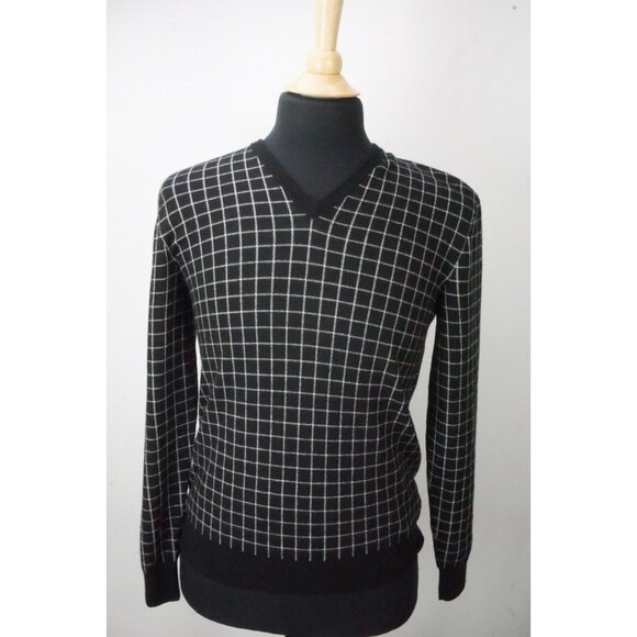 Ralph Lauren Purple Label RLPL Black Plaid 100% Cashmere V Sweater S BRAND NEW